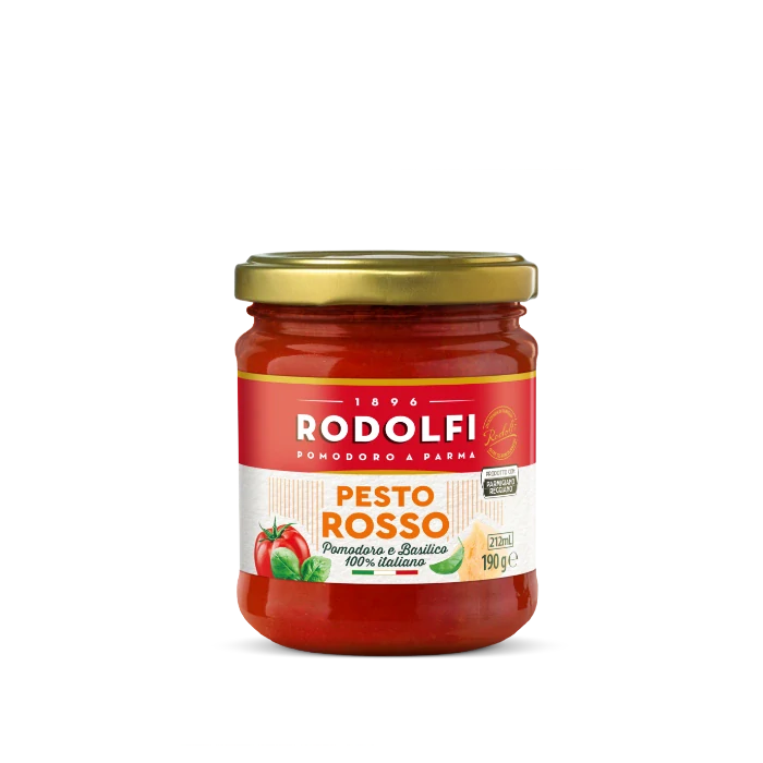 Pesto Rosso con basilico e Parmigiano Reggiano Rodolfi Vaso sklo - Červené pesto s bazalkou a Parmezánem